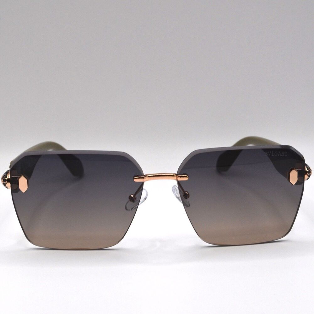 BVLGARI Women’s Rimless Sunglasses Sage Green Brown New 63-16-145 - Picture 2 of 15